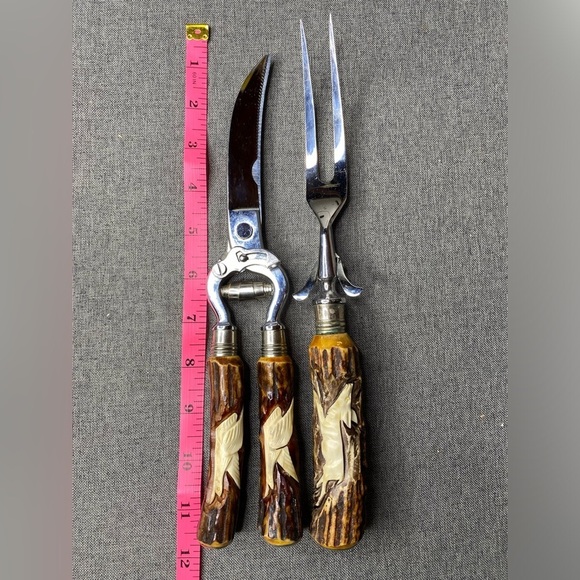 Anton Wingen Carved Antler Handled Poultry Shears‎ and Meat Fork - Picture 4 of 4